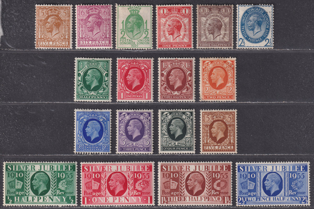 King George V 1924-35 Selection to 6d Mint inc 9th UPU, Silver Jubilee - faults