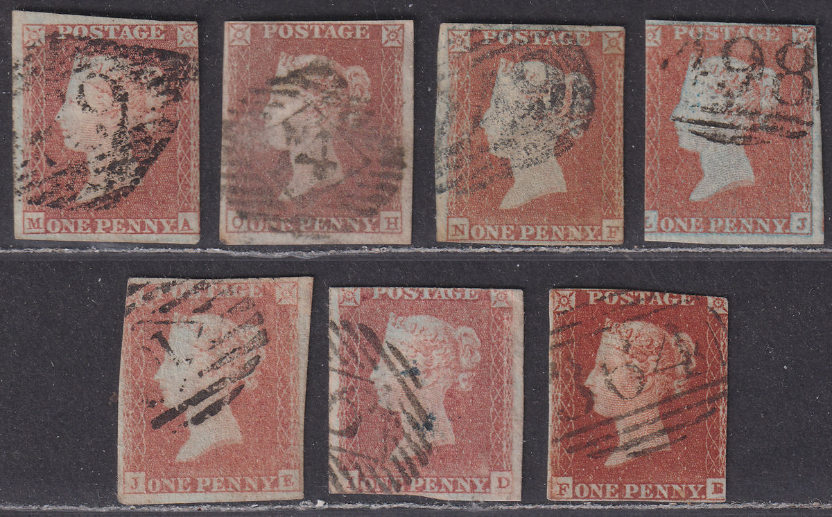 Queen Victoria 1841 1d Red Stars Imperf Selection on blued paper Used