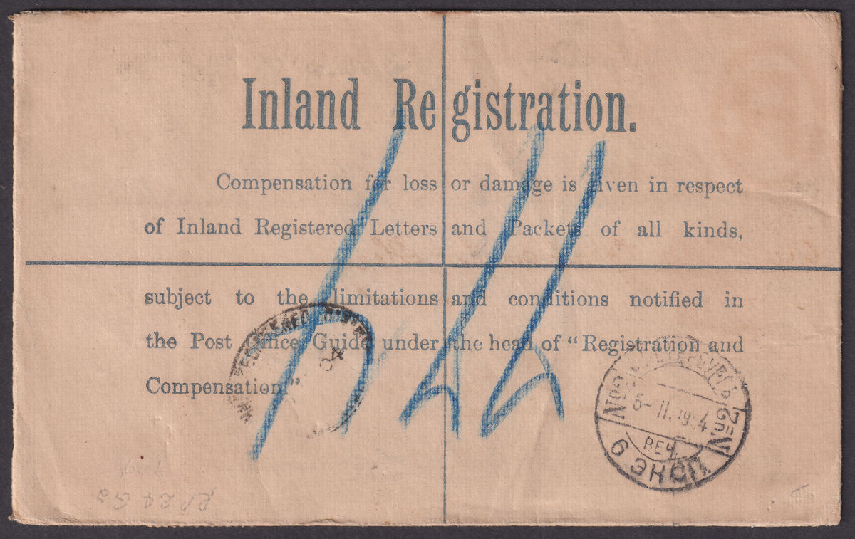 KEVII 1904 Perfin 5d, 2d Uprating 3d Regd Postal Stat Cover to St Petersburg
