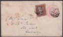 Click for more photos and details Queen Victoria 1852 1d Red Uprating 1d Postal Stat Cover Cambridge to Guernsey
