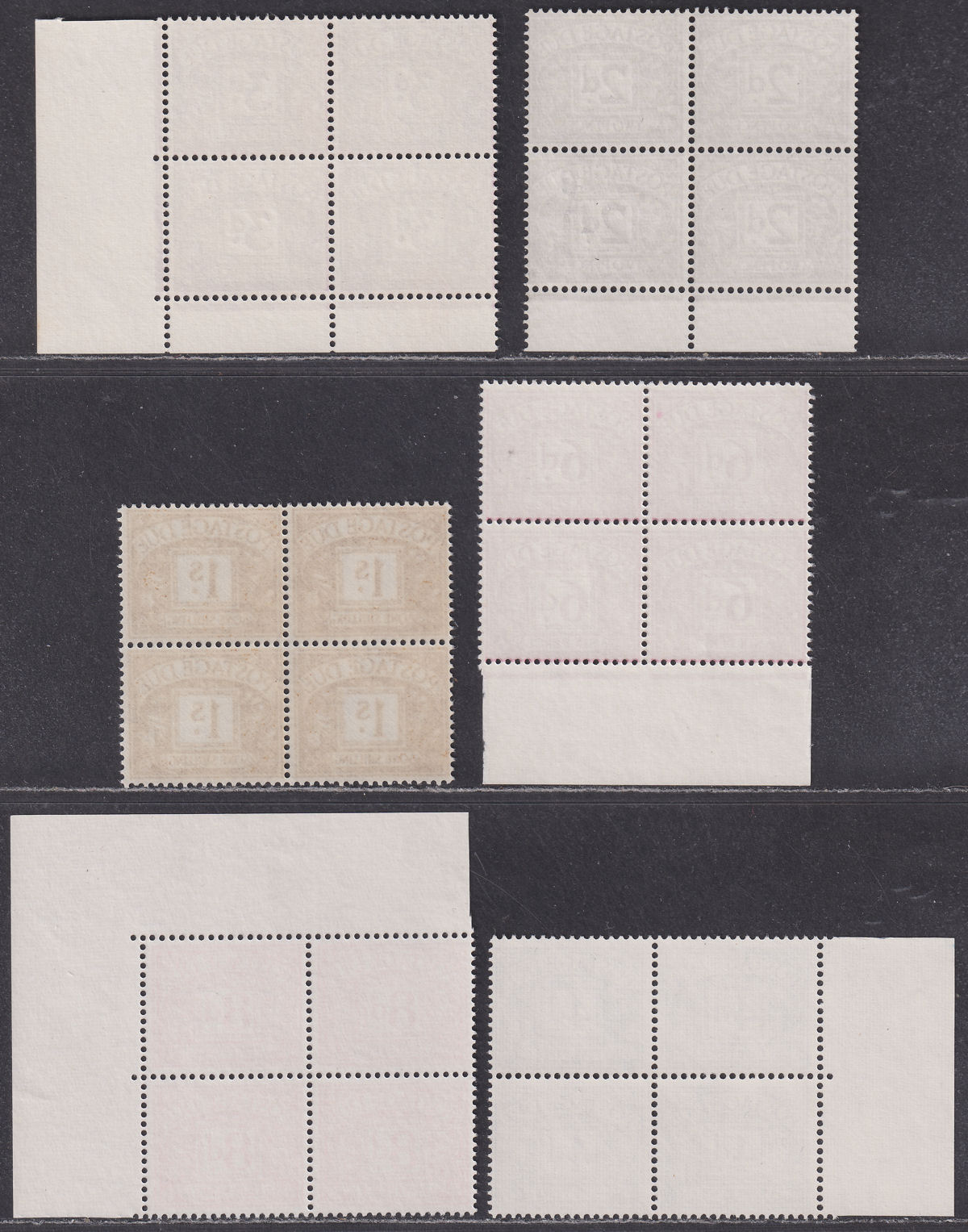 Queen Elizabeth II 1968-69 Postage Due Block Selection to 1sh Mint fault on 2d