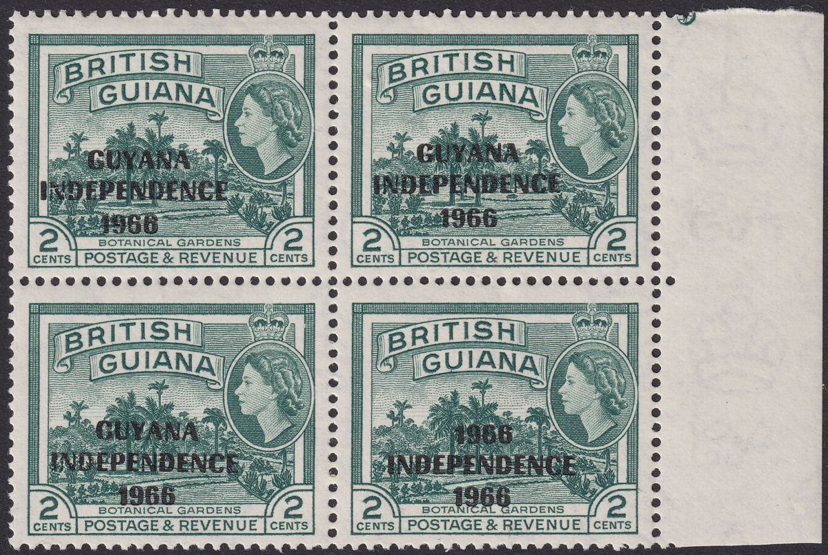 Guyana 1967 Independence Overprint 2c Block with 1966 for GUYANA Var Mint SG421a