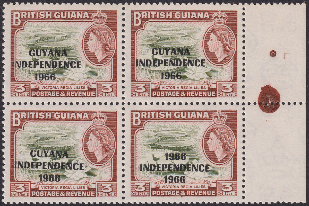 Guyana 1967 Independence Overprint 3c Block with 1966 for GUYANA Var Mint SG422a