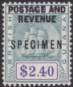 British Guiana 1905 Post + Rev Opt $2.40 Green + Violet SPECIMEN SG251s cat £85