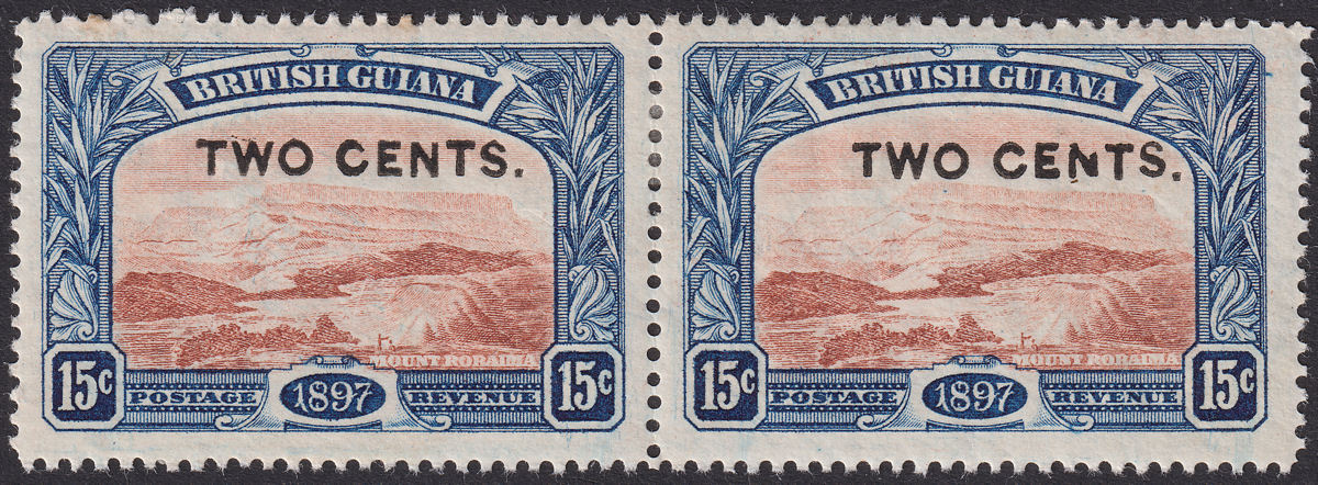 British Guiana 1899 QV 2c Surch 15c Pair with Broken N Variety Mint SG224var
