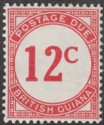 Click for more photos and details British Guiana 1940 Postage Due 12c Scarlet Ordinary Paper Mint SG D4