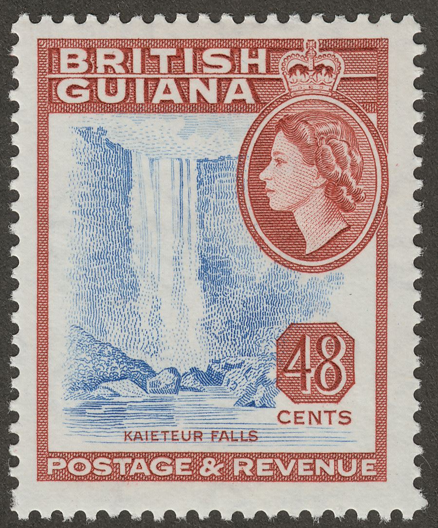 British Guiana 1961 QEII 48c Bright Ultramarine and Pale Brown-Lake Mint SG341ab