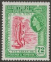 Click for more photos and details British Guiana 1954 QEII 72c Carmine and Emerald Waterlow Mint SG342