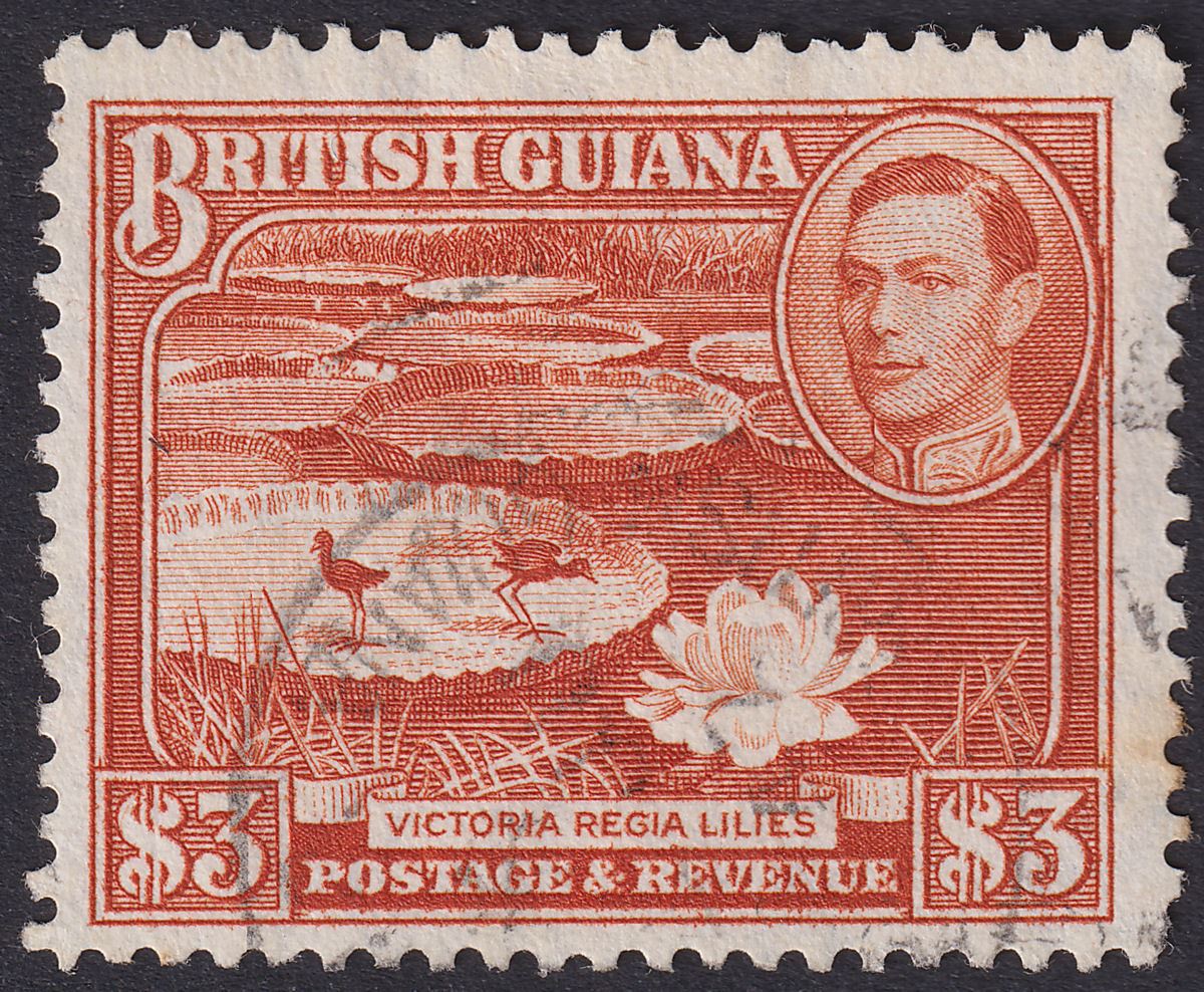 British Guiana 1946 KGVI $3 Bright Red-Brown perf 12½ Used SG319a cat £42