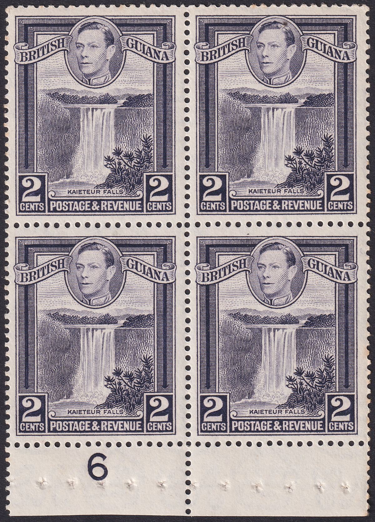 British Guiana 1949 KGVI 2c Sl-Violet p14x13 Plate 6 Booklet Pane 6 Mint SG309a