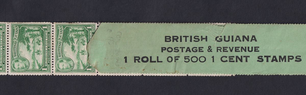 British Guiana 1938 KGVI 1c Yellow-Green Coil Leader with 8 Stamps Mint SG308
