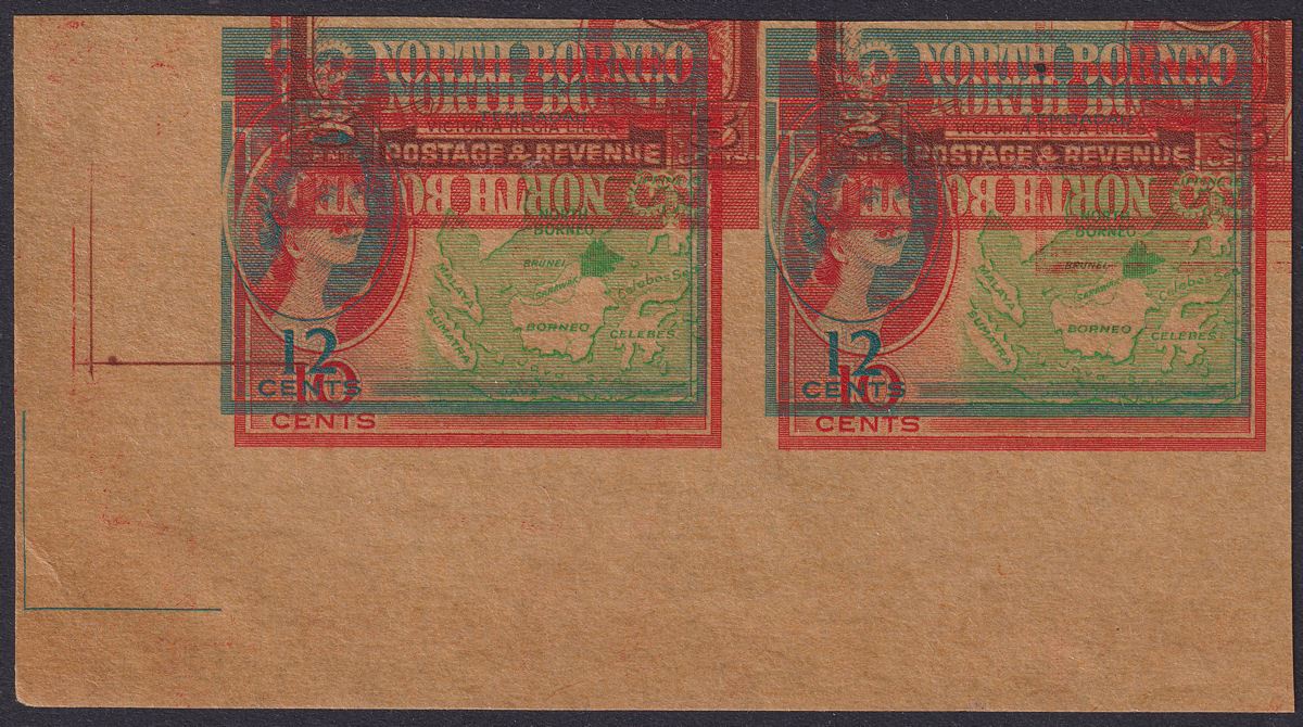 North Borneo + British Guiana 1961 QEII Printers Waste 10c 12c 3c Impressions