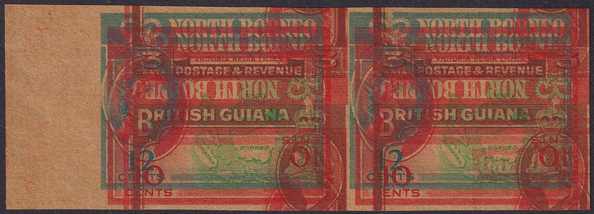 North Borneo + British Guiana 1961 QEII Printers Waste 10c 12c 3c Impressions