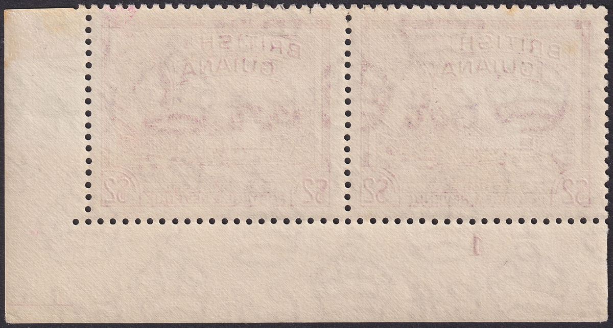 British Guiana 1954 QEII $2 Deep Mauve Plate 1 Corner Pair Mint SG344 cat £70