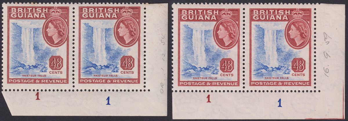 British Guiana 1954-57 QEII 48c Waterlow Shade Plate Pairs Mint SG341 SG341a