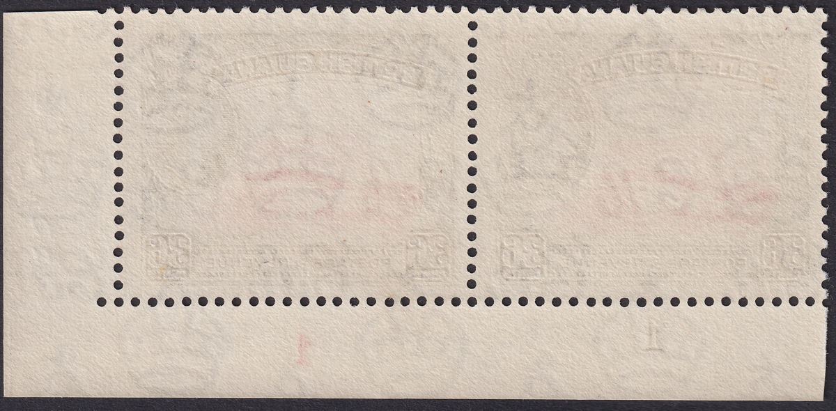 British Guiana 1960 QEII 36c Rose-Carmine + Black Plate 1 Corner Pair Mint SG340