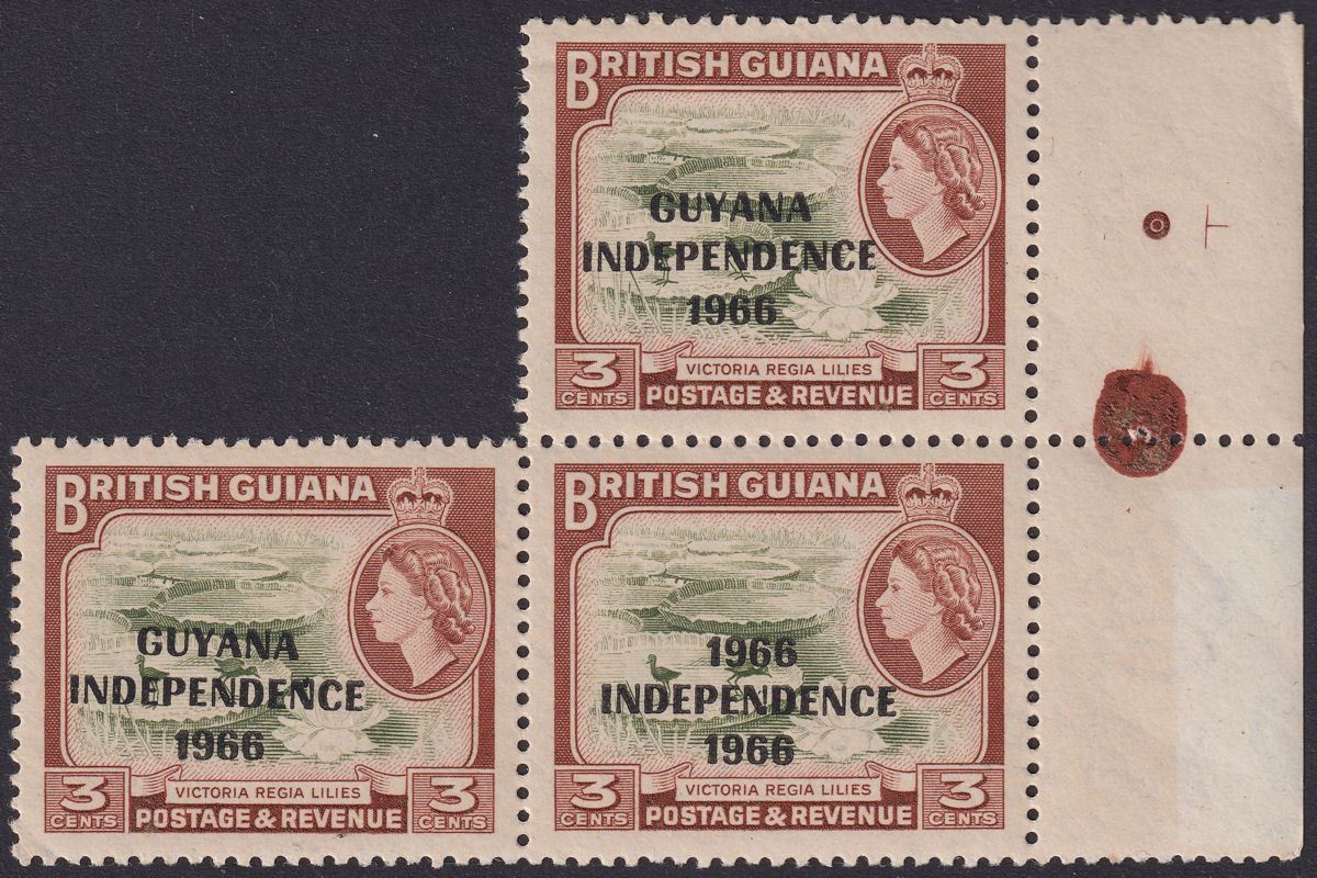 Guyana 1967 Independence Overprint 3c Block with 1966 for GUYANA Var Mint SG422a