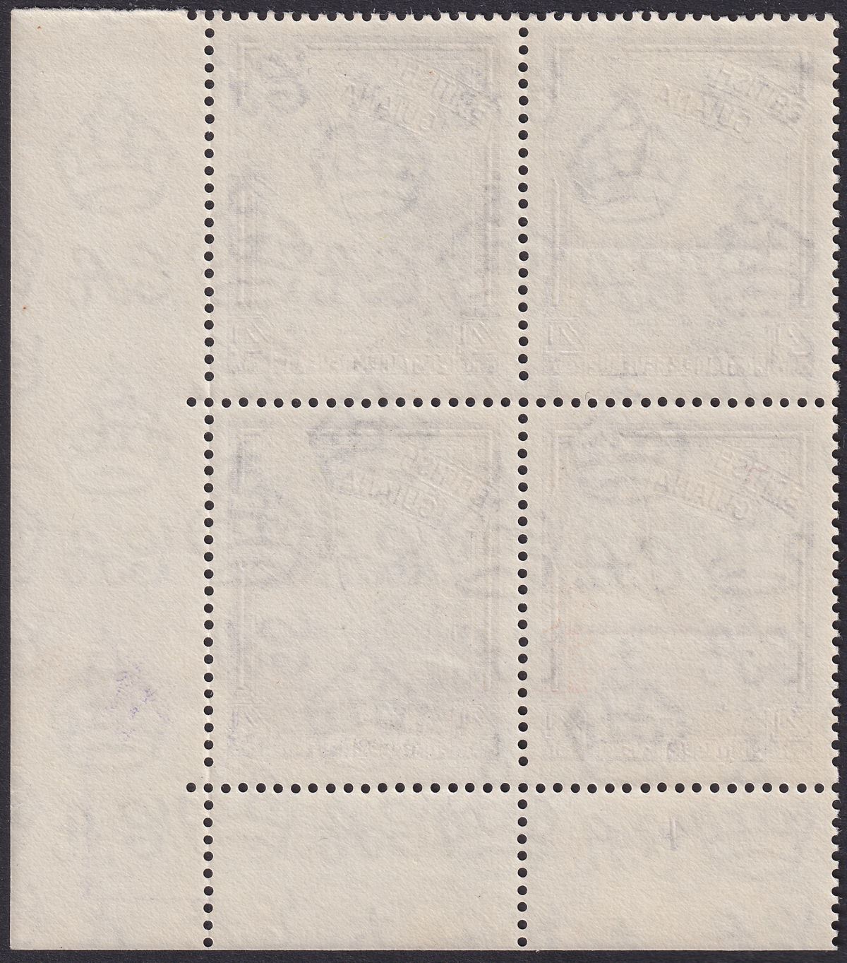 British Guiana 1961 QEII 4c Violet De La Rue Plate 4 Block of 4 Mint SG334a