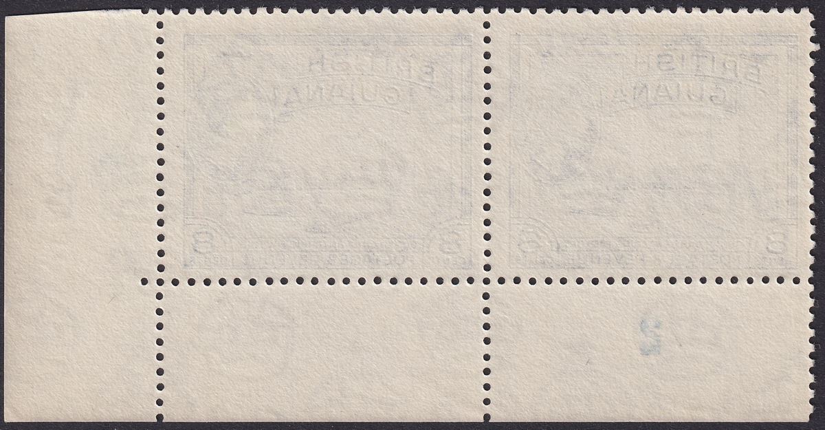 British Guiana 1964 QEII 8c Blue De La Rue Plate 2 Corner Pair Mint SG337a c£56