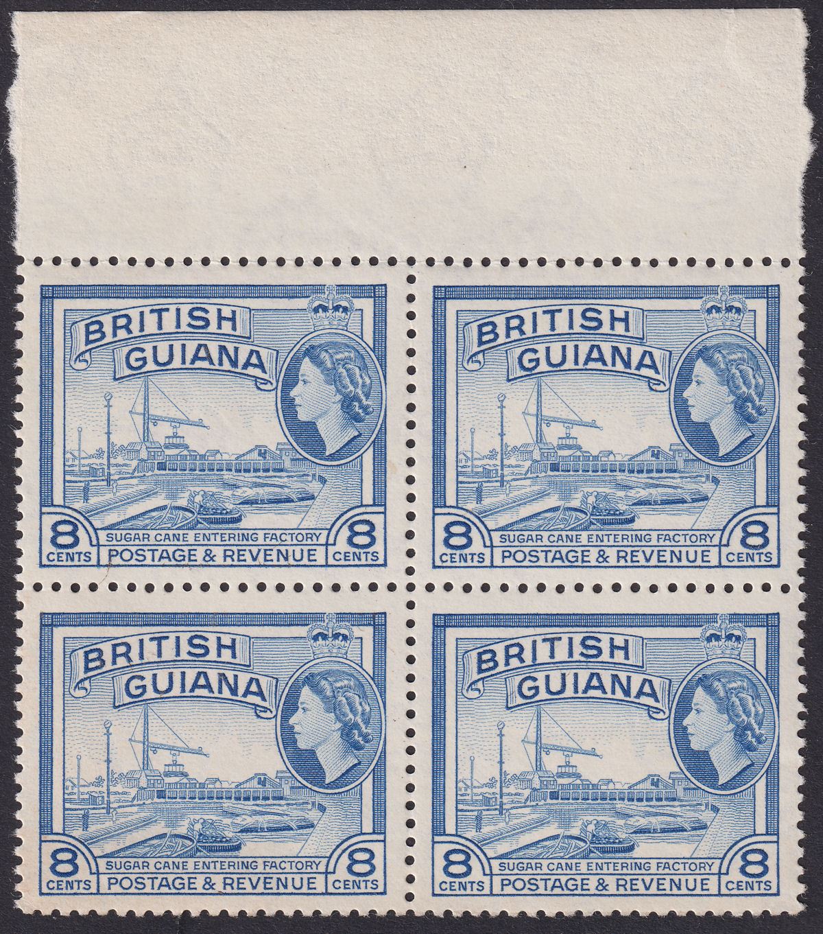 British Guiana 1961 QEII 8c Blue De La Rue Block of 4 Mint SG337a cat £112
