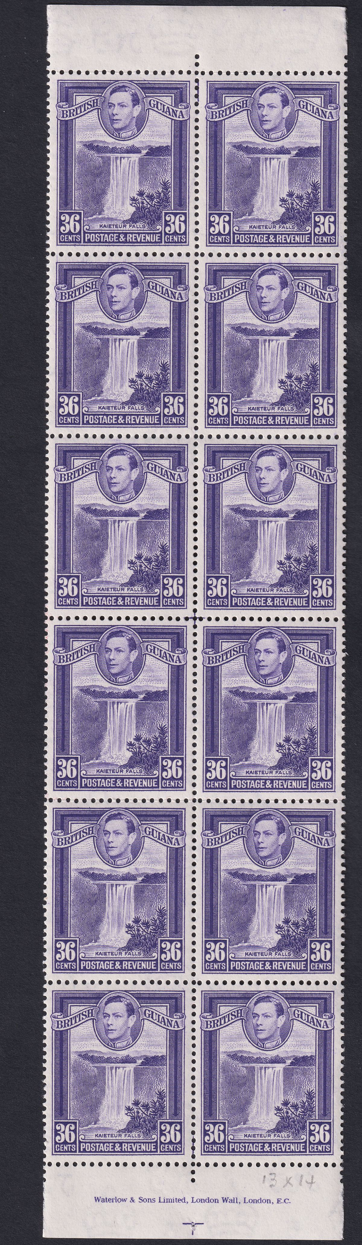 British Guiana 1951 KGVI 36c Bright Violet perf 13x14 Block of 12 Mint SG313a