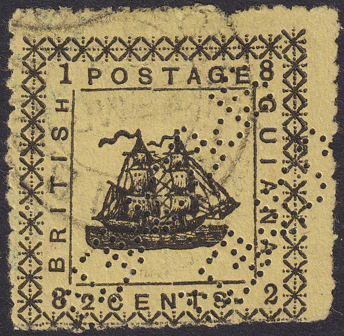 British Guiana 1882 QV Ship 2c Yellow Setting 1 Specimen Double Unused SG163var