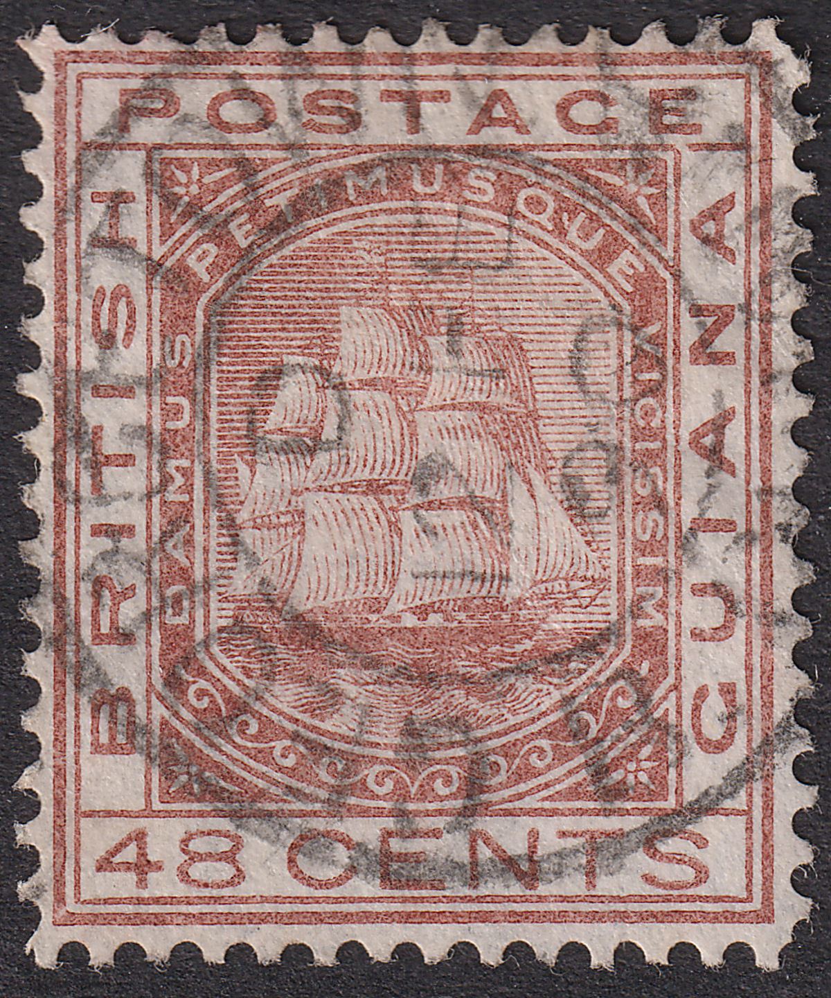 British Guiana 1876 QV 48c Red-Brown Used w Broken frame SG133a