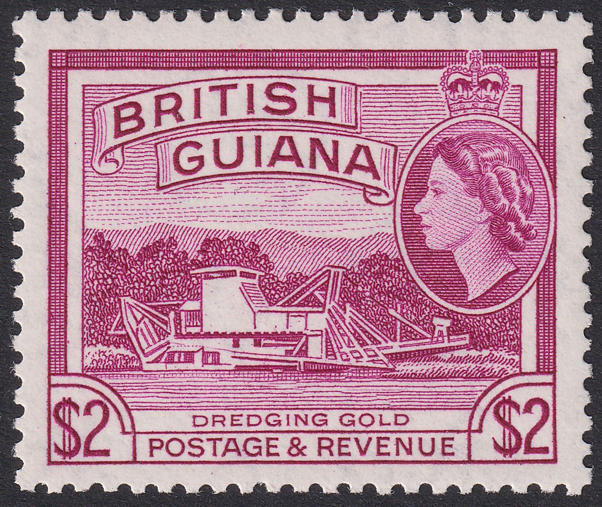 British Guiana 1954 QEII $2 Deep Mauve Mint SG344