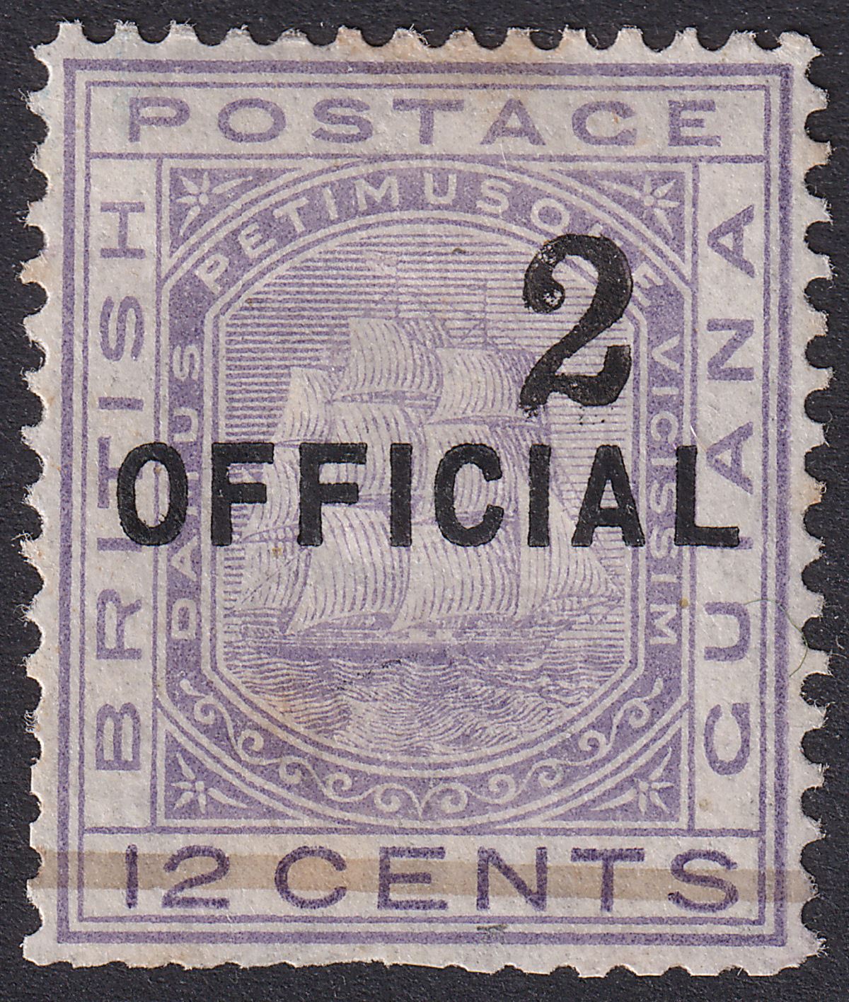 British Guiana 1881 QV 2 Surch on Official 12c Violet Mint SG156 cat £700 faults