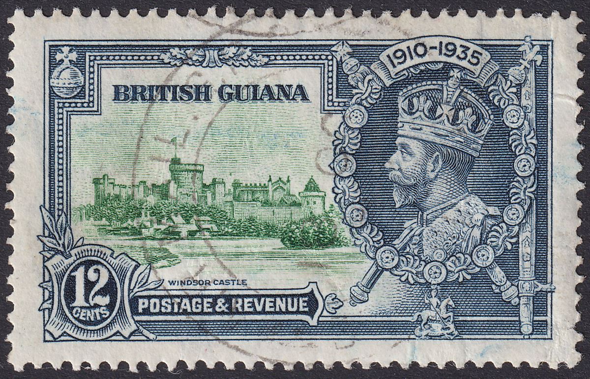 British Guiana 1935 KGV Silver Jubilee 12c Dot Left Chapel Variety Used SG303g