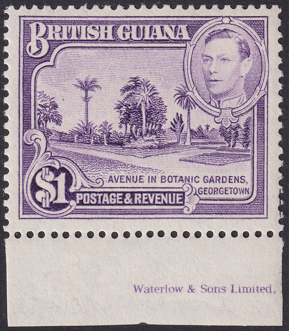 British Guiana 1951 KGVI $1 Bright Violet p14x13 pt Imprint Mint SG317a cat £550