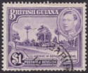 Click for more photos and details British Guiana 1951 KGVI $1 Bright Violet p14x13 Used SG317a cat £600 crease