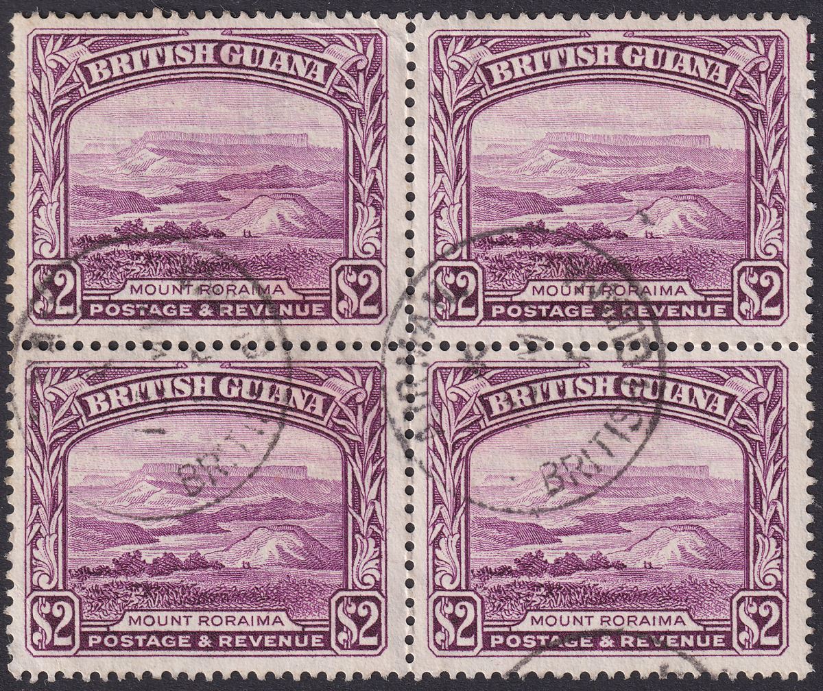 British Guiana 1950 KGVI $2 Purple perf 14x13 Block of 4 Used SG318a cat £180