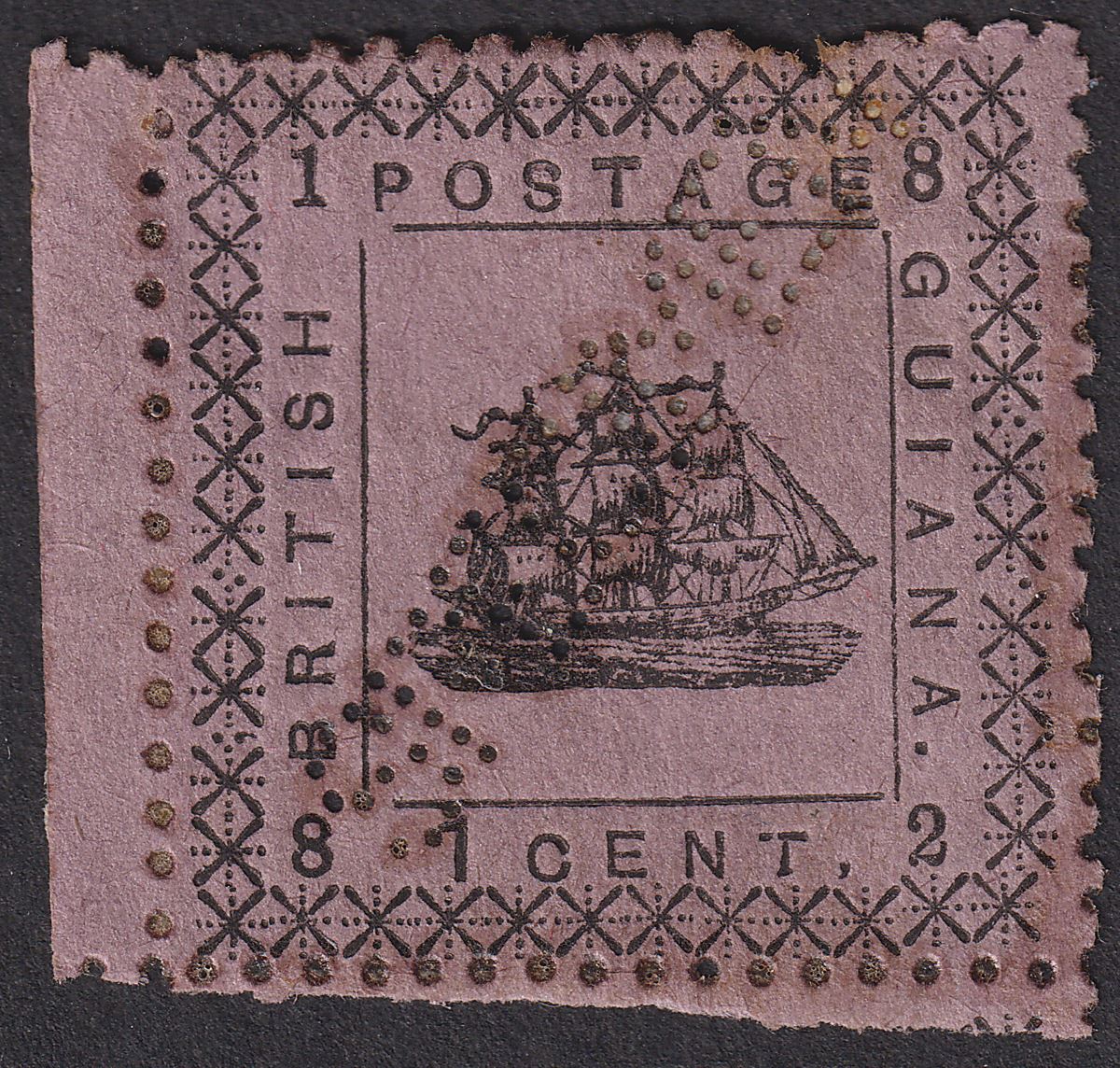 British Guiana 1882 QV Ship 1c Magenta Perf Specimen Mint SG164 cat £75