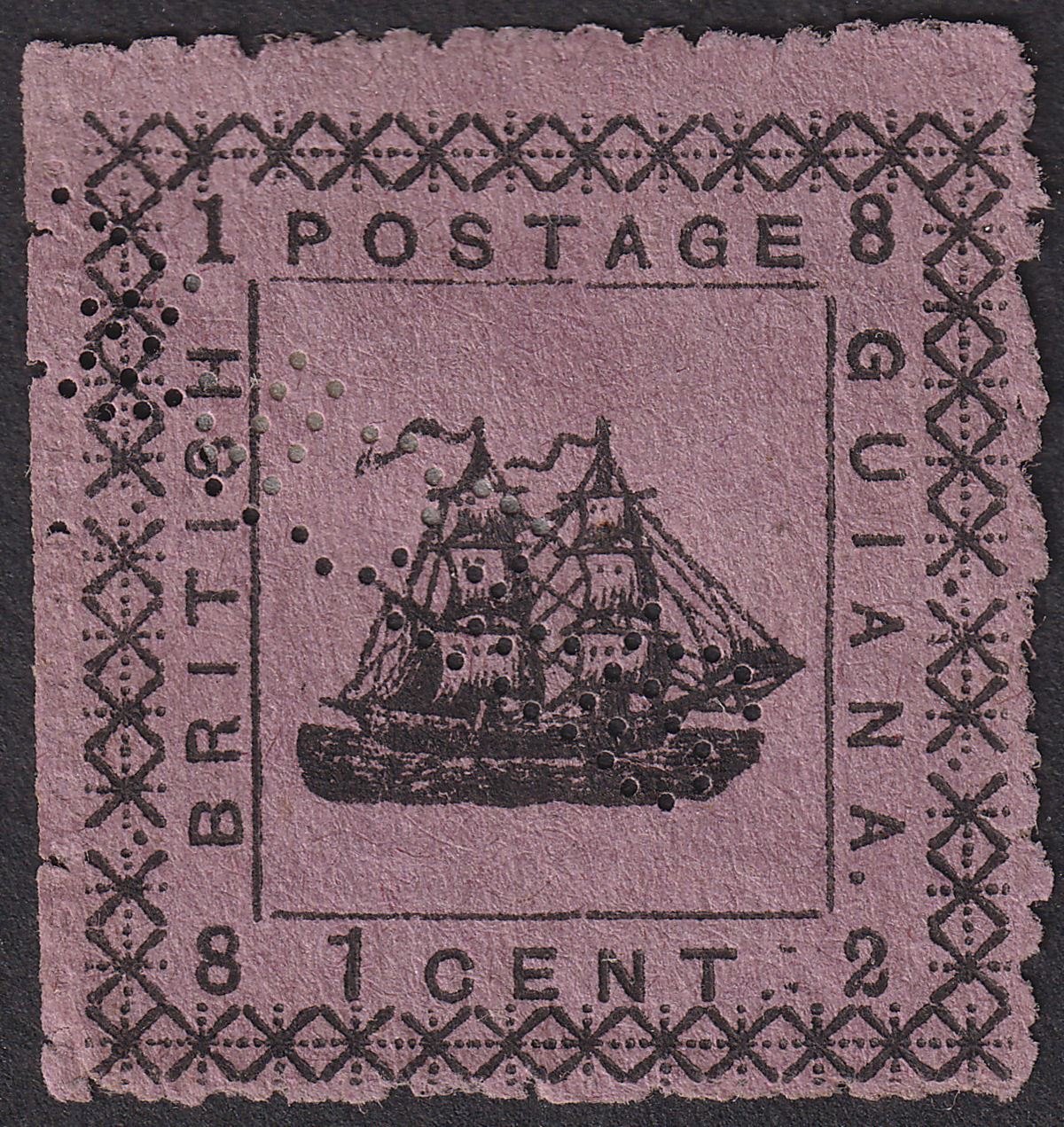 British Guiana 1882 QV Ship 1c Magenta Perf Specimen Unused SG162 cat £