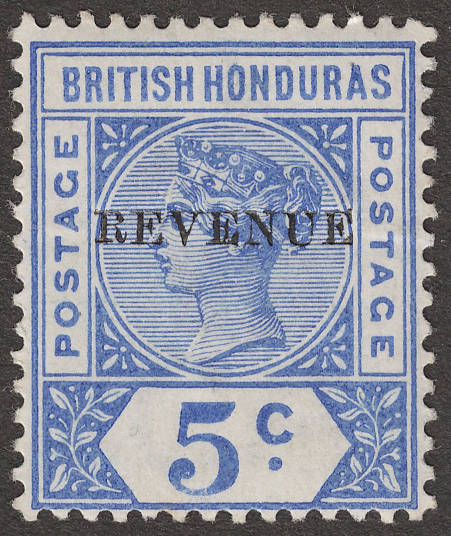 British Honduras 1899 QV Revenue 12mm Overprint 5c Ultramarine Mint SG66