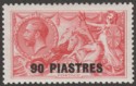 Click for more photos and details British Levant 1921 KGV Seahorse 90pi on 5sh Rose-Red Mint SG49