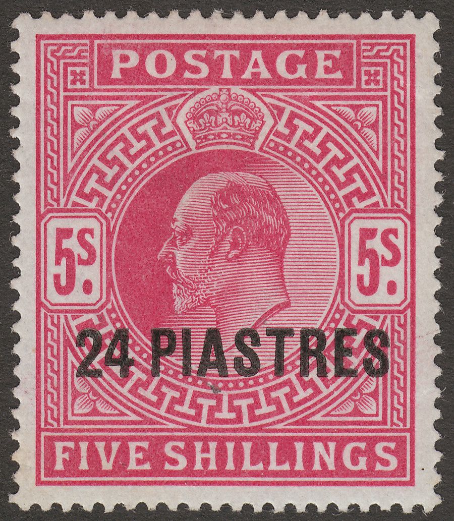 British Levant 1905 KEVII 24pi on 5sh Bright Carmine Mint SG12