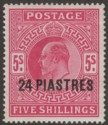 British Levant 1905 KEVII 24pi on 5sh Bright Carmine Mint SG12