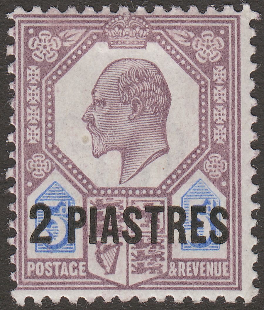 British Levant 1905 KEVII 2pi on 5d Dull Purple + Ultramarine Mint SG14