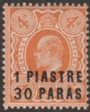 Click for more photos and details British Levant 1909 KEVII 1pi 30pa on 4d Brown-Orange Mint SG19