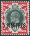 Click for more photos and details British Levant 1913 KEVII 5pi on 1sh Green and Carmine Mint SG32