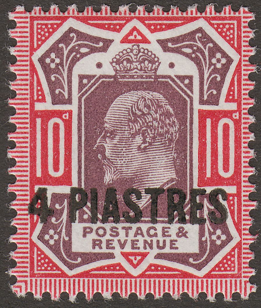 British Levant 1912 KEVII 4pi on 10d Dull Reddish Purple and Carmine Mint SG31b