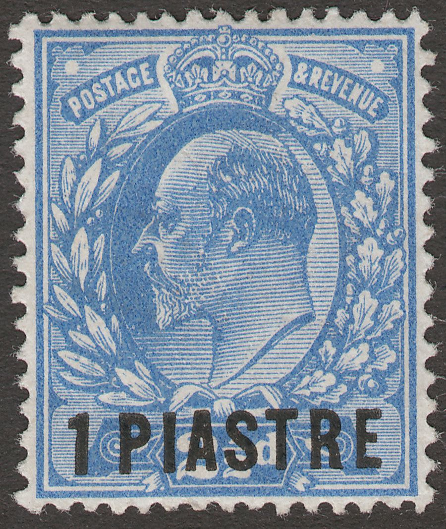 British Levant 1911 KEVII 1pi on 2½d Bright Blue type I perf 15x14 Mint SG26