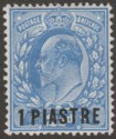 Click for more photos and details British Levant 1911 KEVII 1pi on 2½d Bright Blue type I perf 15x14 Mint SG26