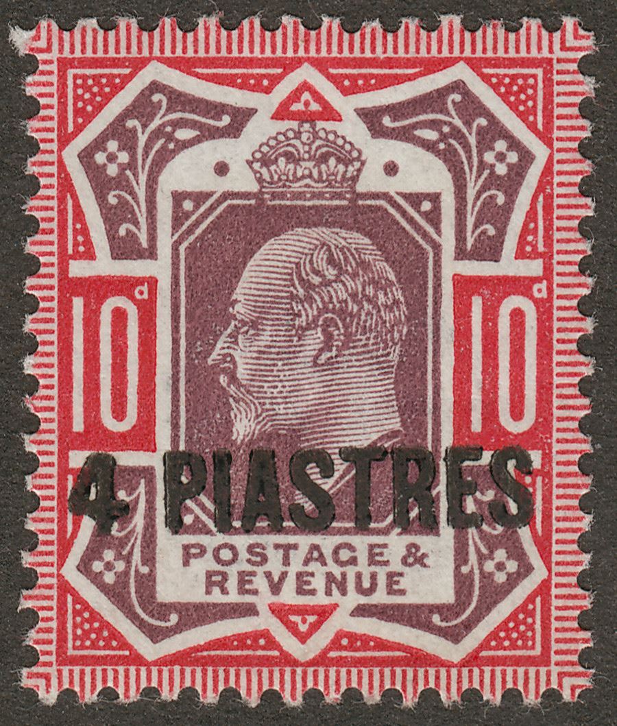 British Levant 1912 KEVII 4pi on 10d Dull Reddish Purple and Carmine Mint SG31b