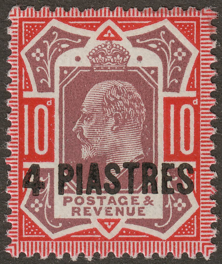 British Levant 1912 KEVII 4pi on 10d Dull Red Purple +  Aniline Pink Mint SG31a