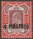 Click for more photos and details British Levant 1912 KEVII 4pi on 10d Dull Red Purple + Aniline Pink Mint SG31a
