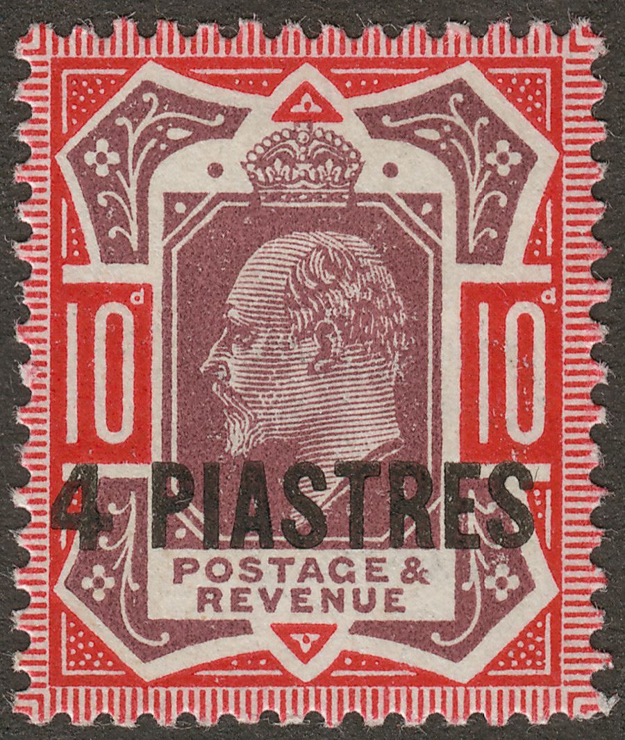British Levant 1912 KEVII 4pi on 10d Dull Purple and Scarlet Mint SG31