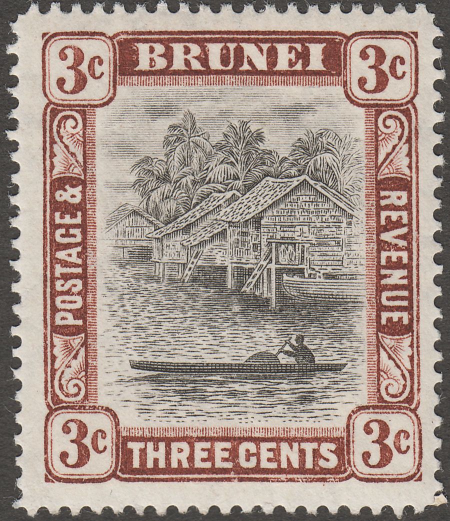 Brunei 1907 KEVII River View 3c Grey-Black and Chocolate Mint SG25